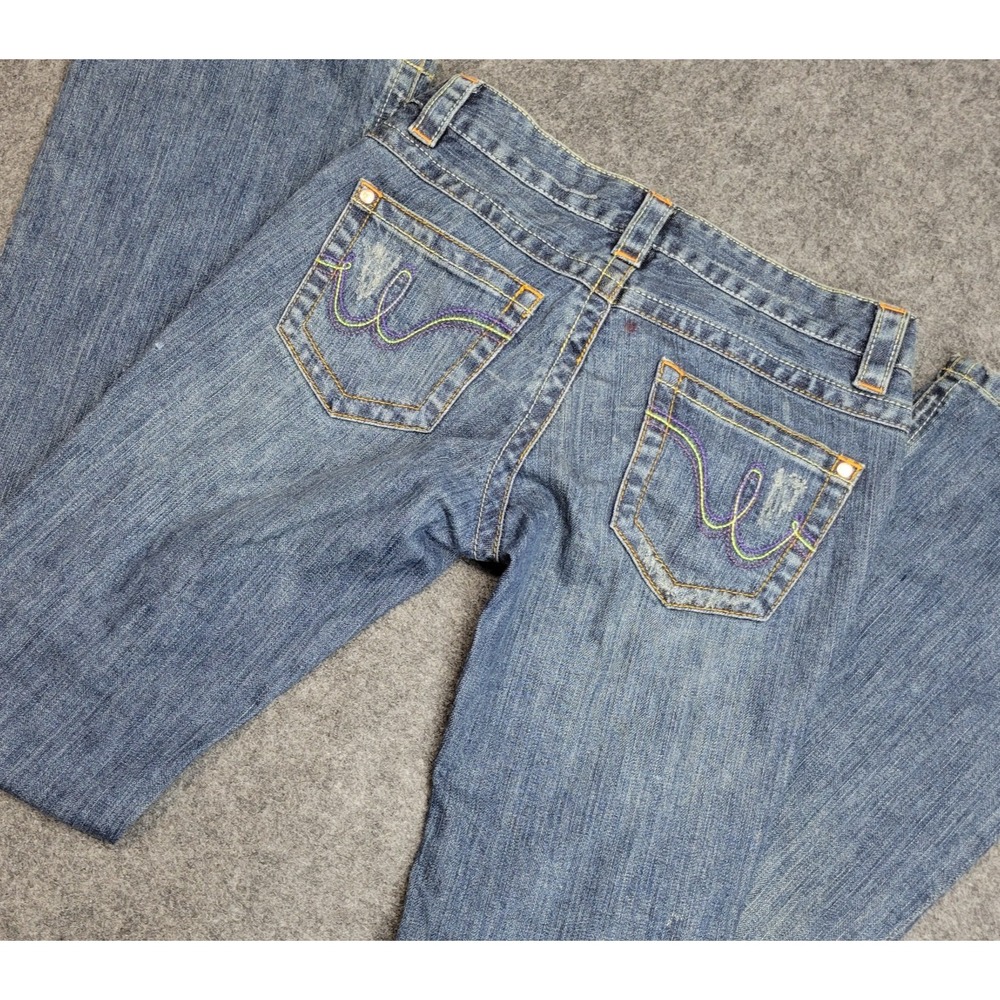 Wax‎ Jeans Womens 0 Blue Denim Stretch Y2K Distressed Streetwear Rodeo Flare Leg